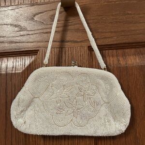 Vintage Hand Beaded Cream Clutch